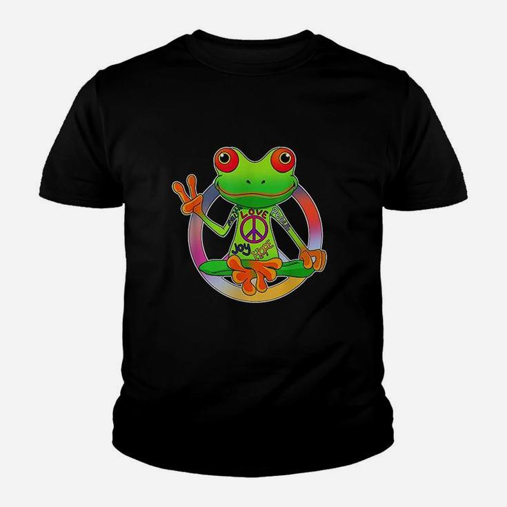 Hippie Frog Peace Sign Yoga Frogs Hippies 70s Youth T-shirt