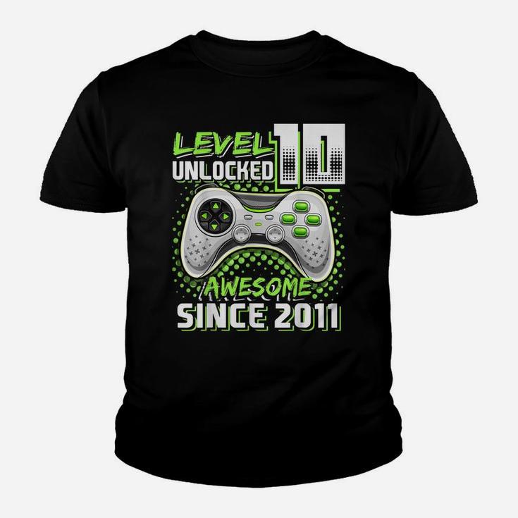 Level 10 Unlocked Awesome 2011 Video Game 10Th Birthday Gift Youth T-shirt