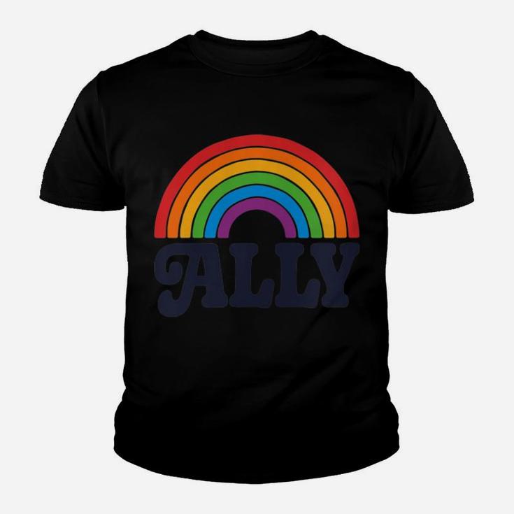 LGBTQ Ally Pocket Retro Vintage Gay Pride LGBT Rainbow Flag Youth T-shirt