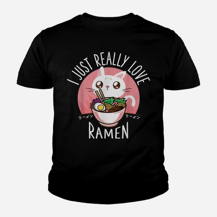 Love Ramen Japanese Noodles  Kawaii Anime Cat Gifts Youth T-shirt