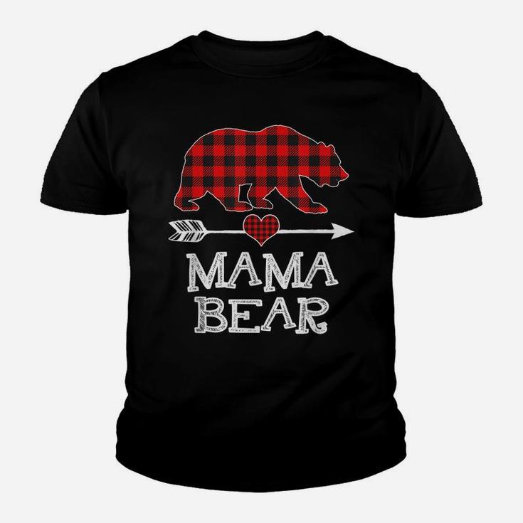 Mama Bear Christmas Pajama Red Plaid Buffalo Family Gift Youth T-shirt