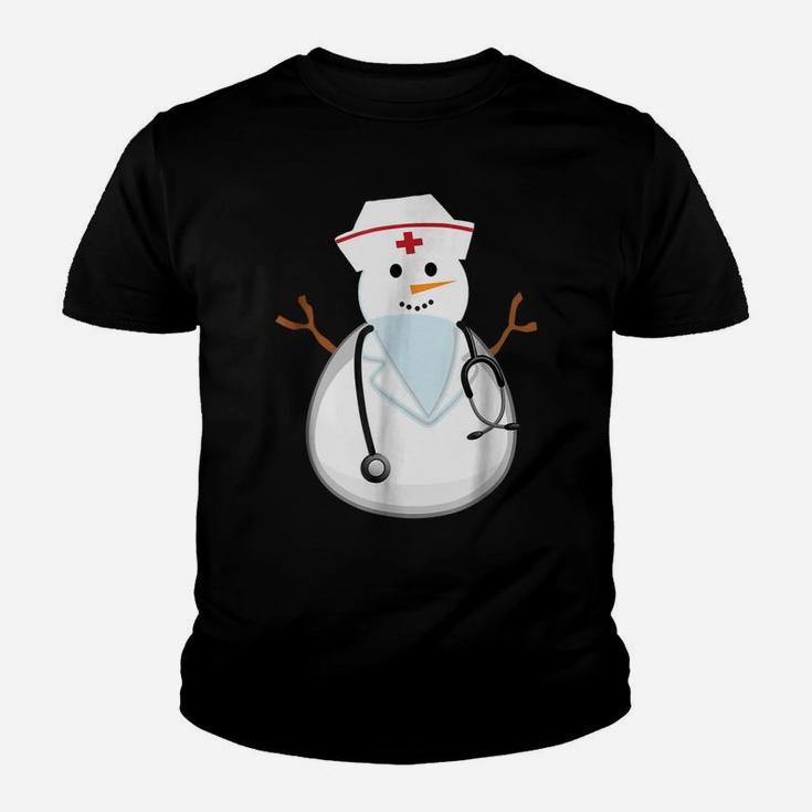 Medical Scrub Top Nurse's Hat Wearing Snowman  Gift Youth T-shirt