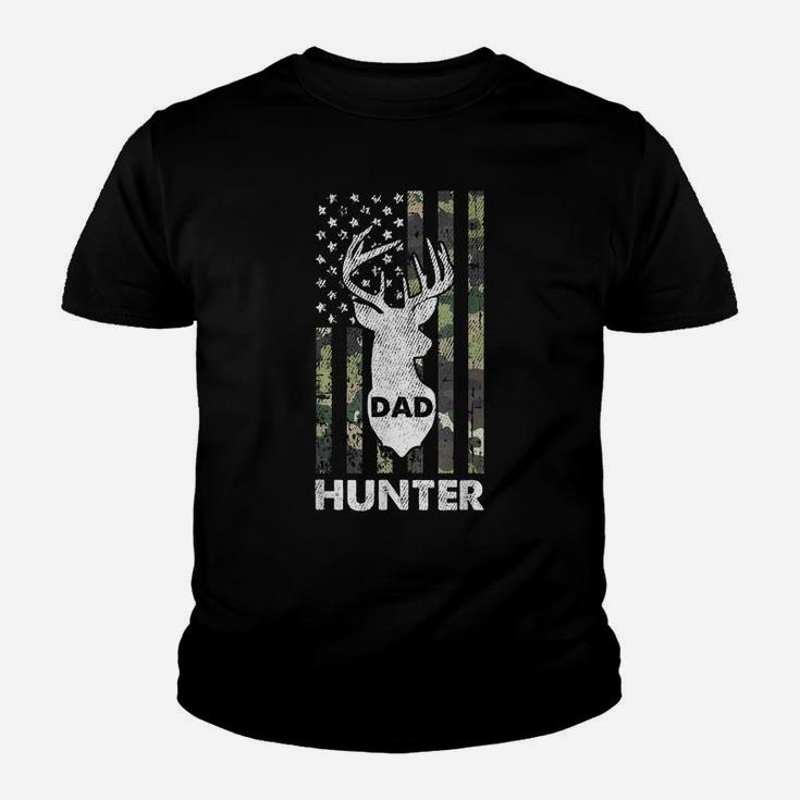 Mens Deer Hunter Dad Fathers Day Hunting American Flag Camo Papa Youth T-shirt