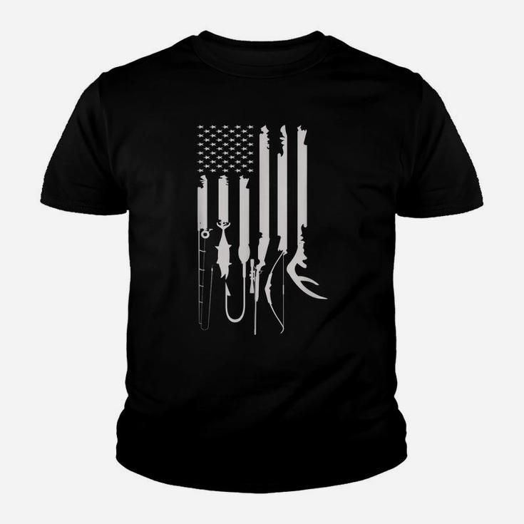 Mens Hunting Fishing Usa Flag American Themed Decor Youth T-shirt