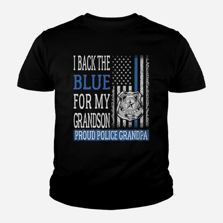 Mens I Back The Blue For My Grandson Proud Police Grandpa Family Youth T-shirt