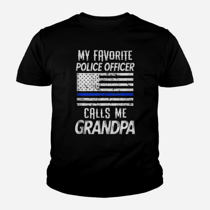 Mens Mens My Favorite Police Officer Calls Me Grandpa Thin Blue Youth T-shirt