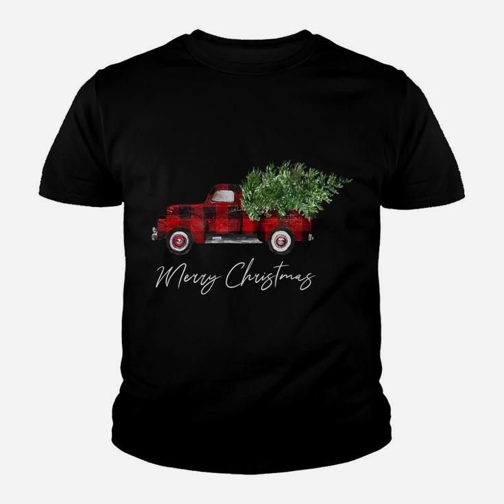 Merry Christmas Buffalo Plaid Red Truck Tree For Men Women Youth T-shirt