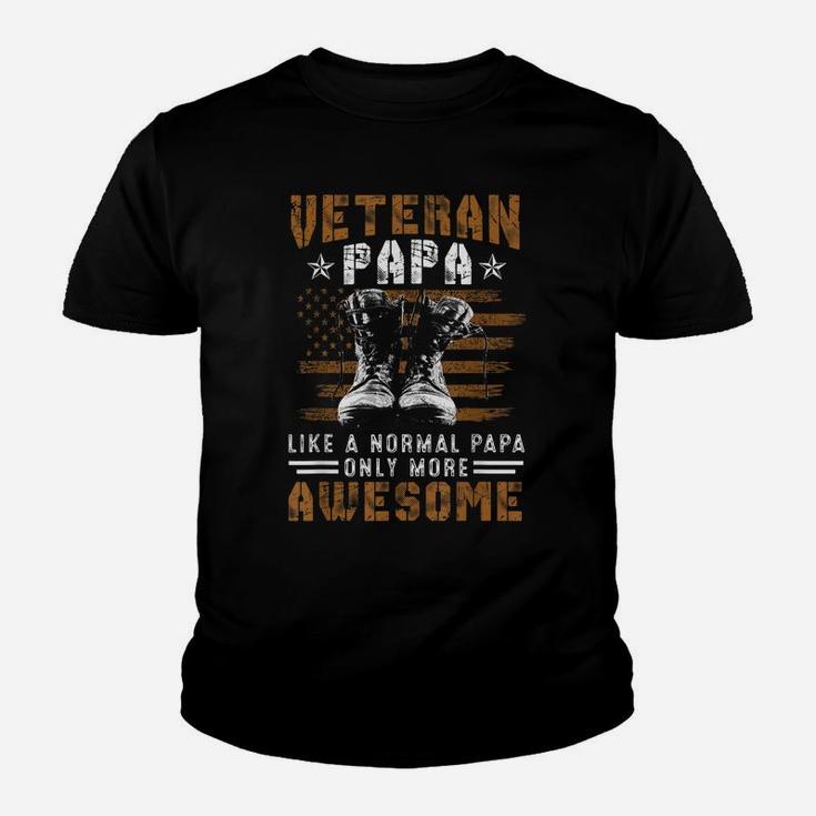 Military Veteran Papa Vintage Us American Flag Fathers Day Youth T-shirt