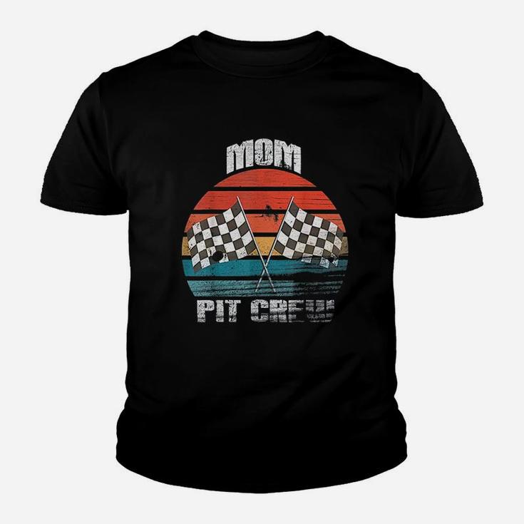 Mom Pit Crew Race Car Chekered Flag Vintage Racing Party Youth T-shirt