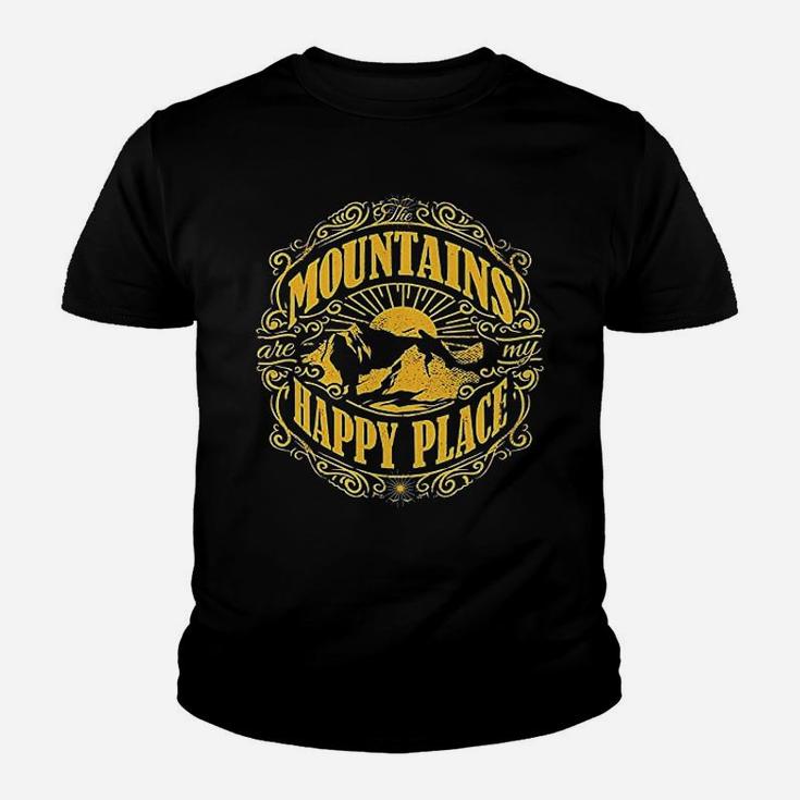 Mountains Are My Happy Place Cool Vintage Hiking Camping Youth T-shirt