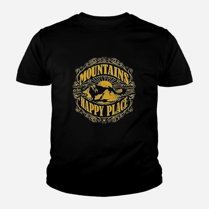 Mountains Are My Happy Place Cool Vintage Hiking Camping Youth T-shirt