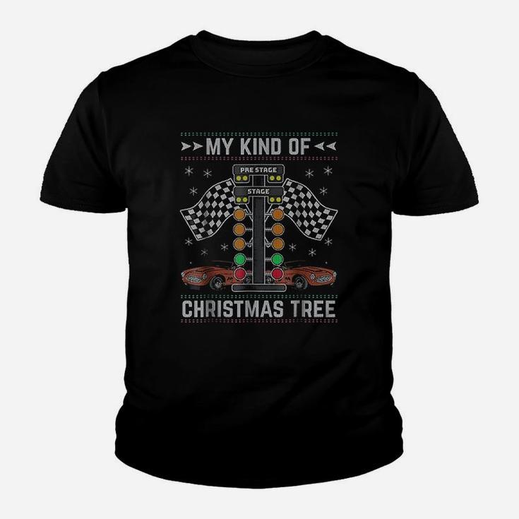 My Kind Of Christmas Tree Drag Racing Ugly Christmas Youth T-shirt