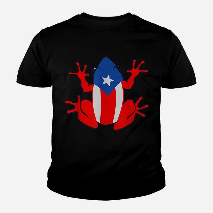 Patriotic Puerto Rico Flag Frog Puero Rican Culture Roots Youth T-shirt