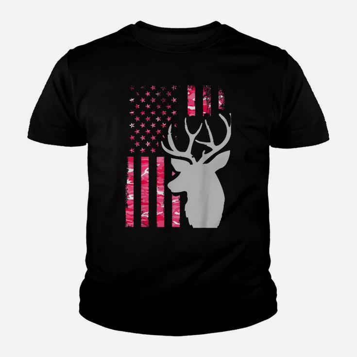 Pink Camo American Flag Camouflage Buck Hunting Shirt Women Youth T-shirt