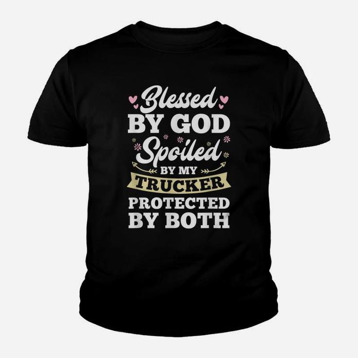Protected By My Trucker And God Blessed Wife Youth T-shirt