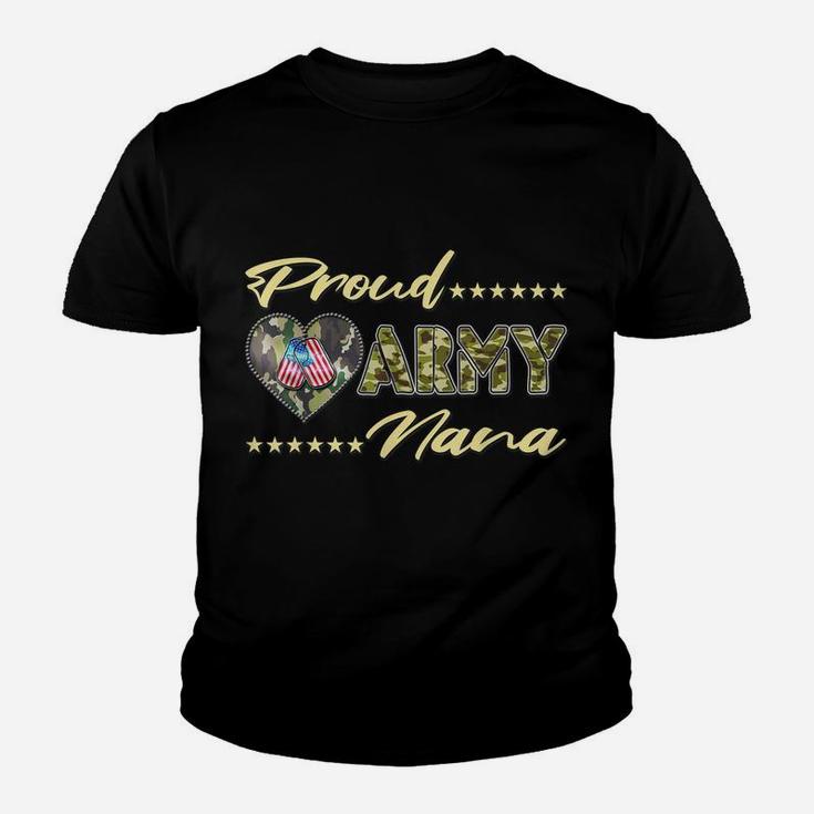 Proud Army Nana Us Flag Dog Tag Military Grandma Family Gift Youth T-shirt