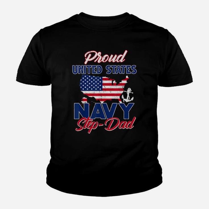 Proud Navy Step-Dad Us Flag Family S Army Military Youth T-shirt