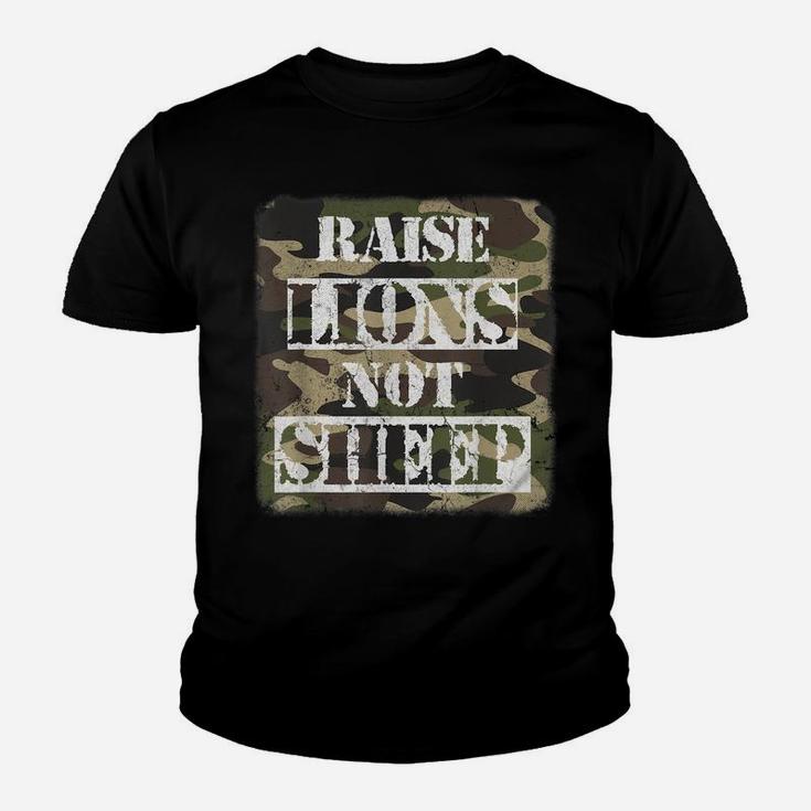 Raise Lions Not Sheep, American Patriot Camo, Patriotic Lion Youth T-shirt