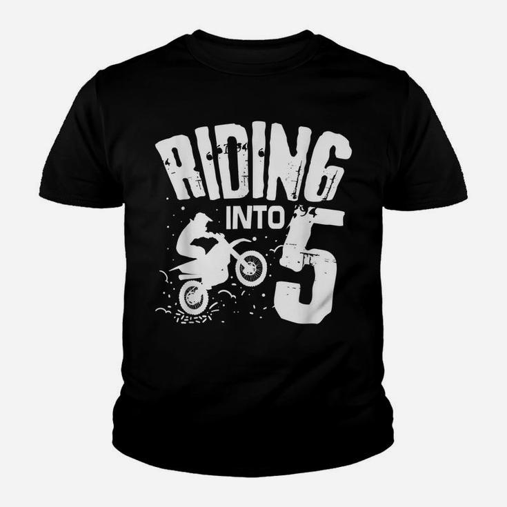 Riding Into 5 Funny Dirt Bike Fifth Birthday Biker Apparel Youth T-shirt