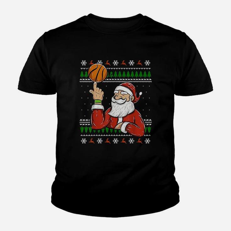 Santa Playing Basketball | Christmas Ugly Sweater T-shirt Youth T-shirt