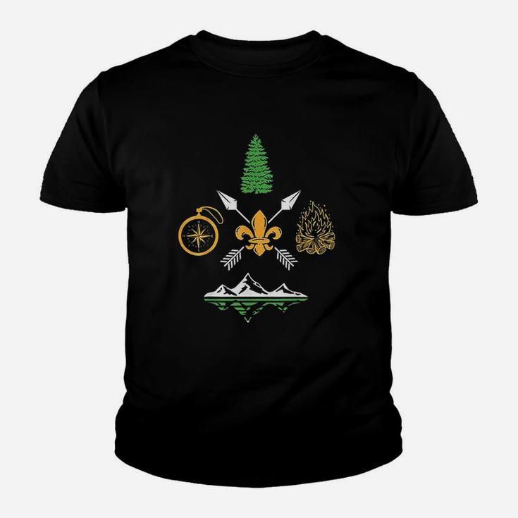 Scout Campfire Camp Compass Hiking Adventure Youth T-shirt