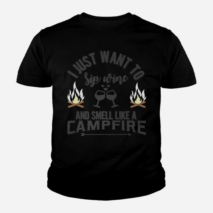 Smell Like A Campfire Sip Wine Cute Women Camping Tee Youth T-shirt