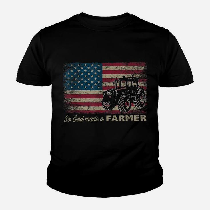 So God Made A Farmer Usa Flag Patriotic Farming Gift Youth T-shirt