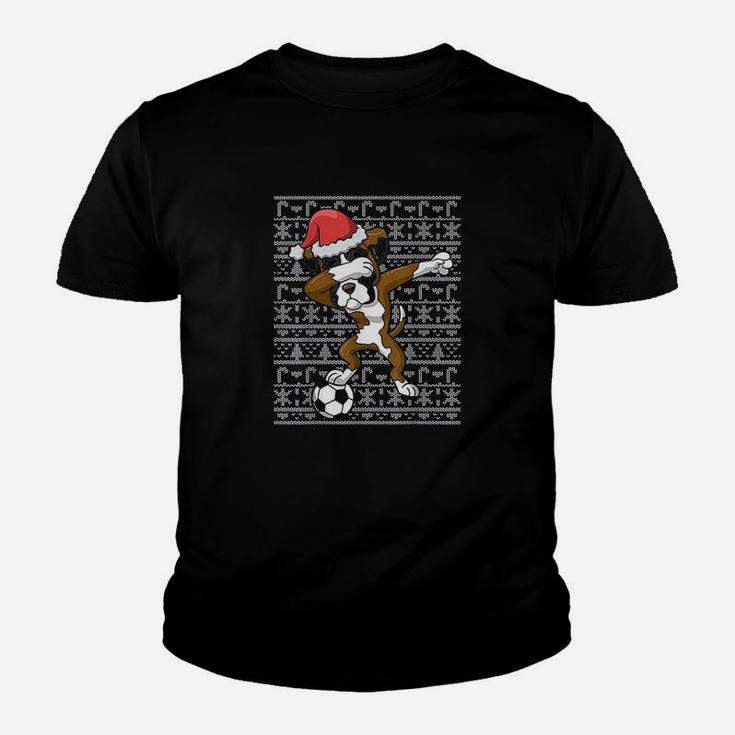Soccer Ugly Christmas Dabbing Boxer Dog Santa Dab Gift Youth T-shirt