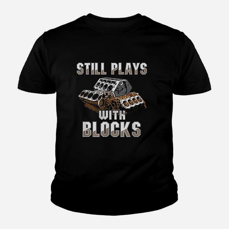 Still Plays With Blocks Auto Drag Racing Car Gift Youth T-shirt