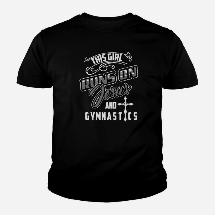 The Girl Runs On Jesus And Gymnastics Funny Gym Gift Youth T-shirt