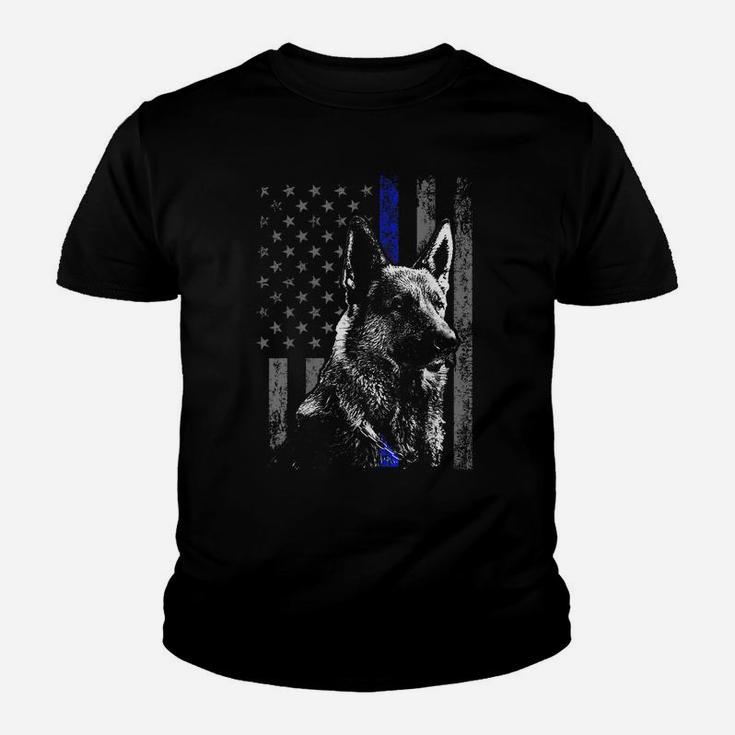 Thin Blue Line Flag K9 Shirt German Shepherd Police Dog Gift Youth T-shirt