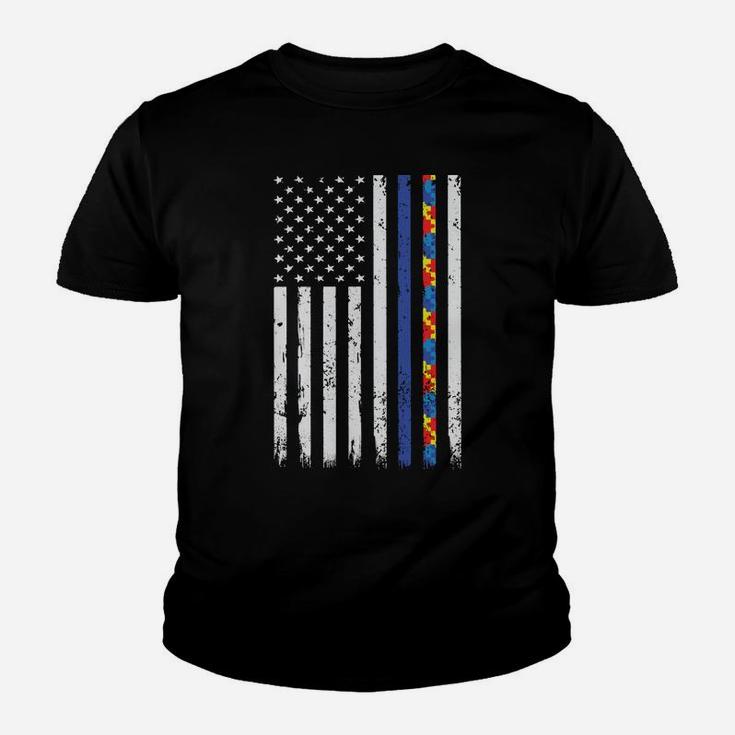 Thin Blue Line Police Support Autism 4Th July Mom Dad Flag Sweatshirt Youth T-shirt
