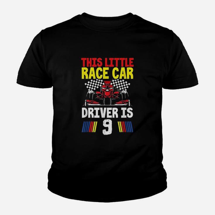 This Little Race Car Driver Is 9 Racing Birthday Party Youth T-shirt