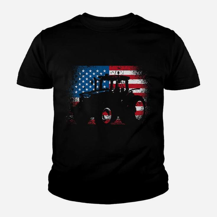 Tractor Usa Flag Design For Patriotic Farmer Youth T-shirt