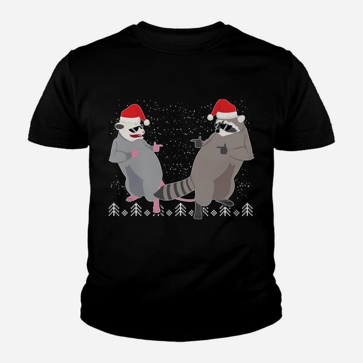 Trashin Through The Snow Garbage Gang Opossum Raccoon Santa Sweatshirt Youth T-shirt