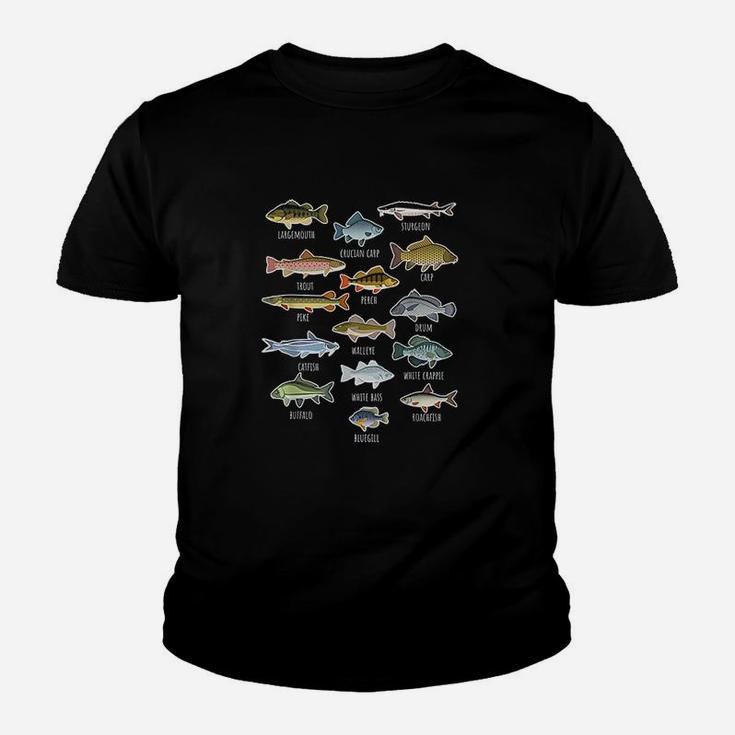 Types Of Freshwater Fish Species Fishing Youth T-shirt
