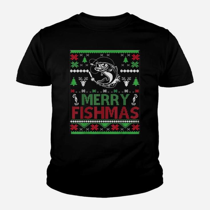 Ugly Fishing Christmas Bass Fish Apparel, Merry Fishmas Youth T-shirt