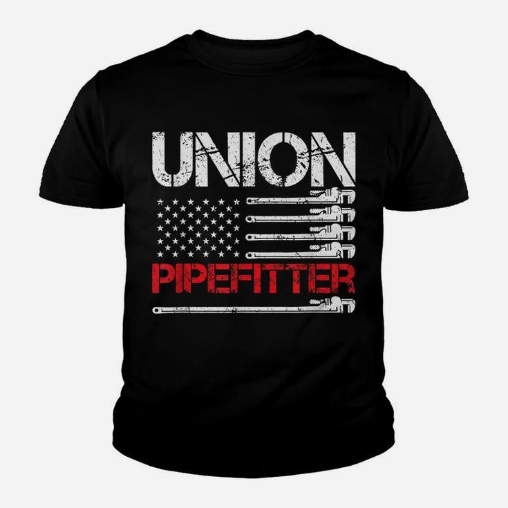 Union Pipefitter Union Strong Usa American Flag Steamfitter Youth T-shirt