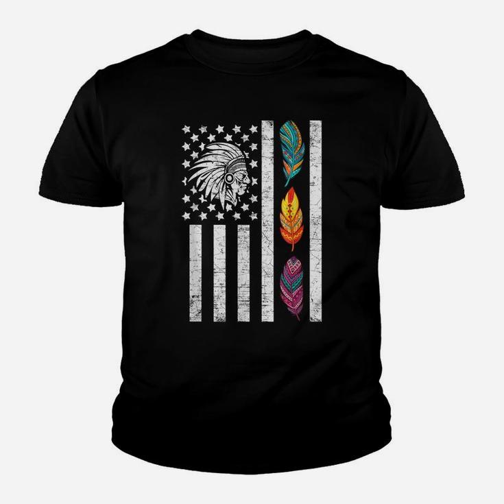 Usa Flag Feather Native American Heritage Day Indian Gift Youth T-shirt