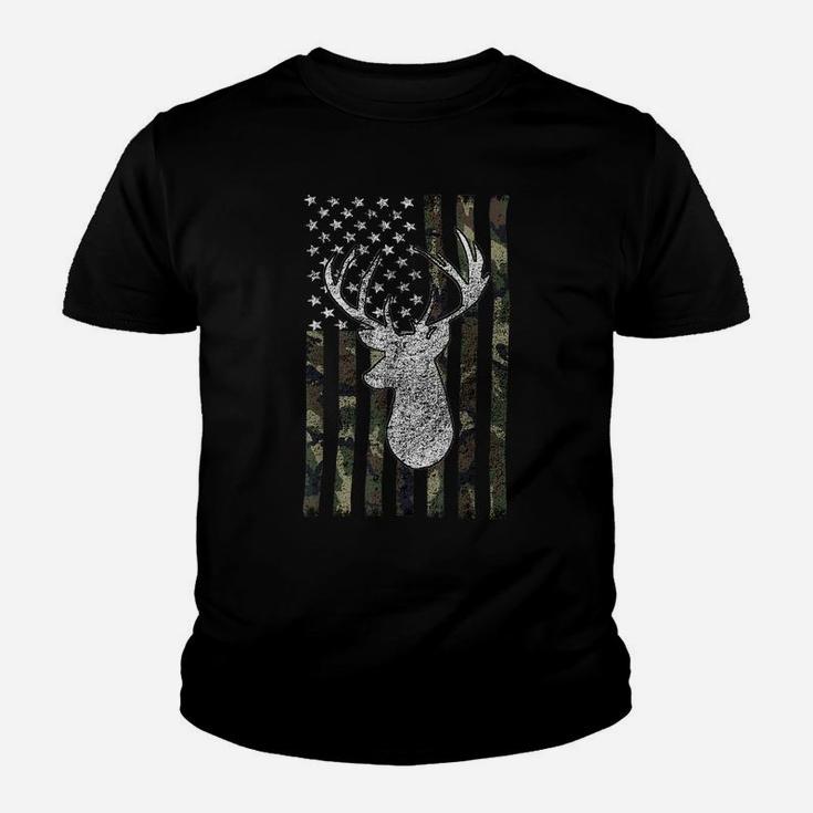 Whitetail Buck Deer Hunting American Camouflage Usa Flag Youth T-shirt