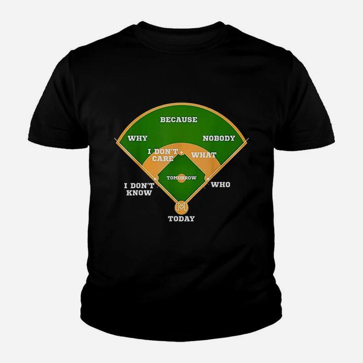 Who Is On First Baseball Diamond Fielding Card Youth T-shirt