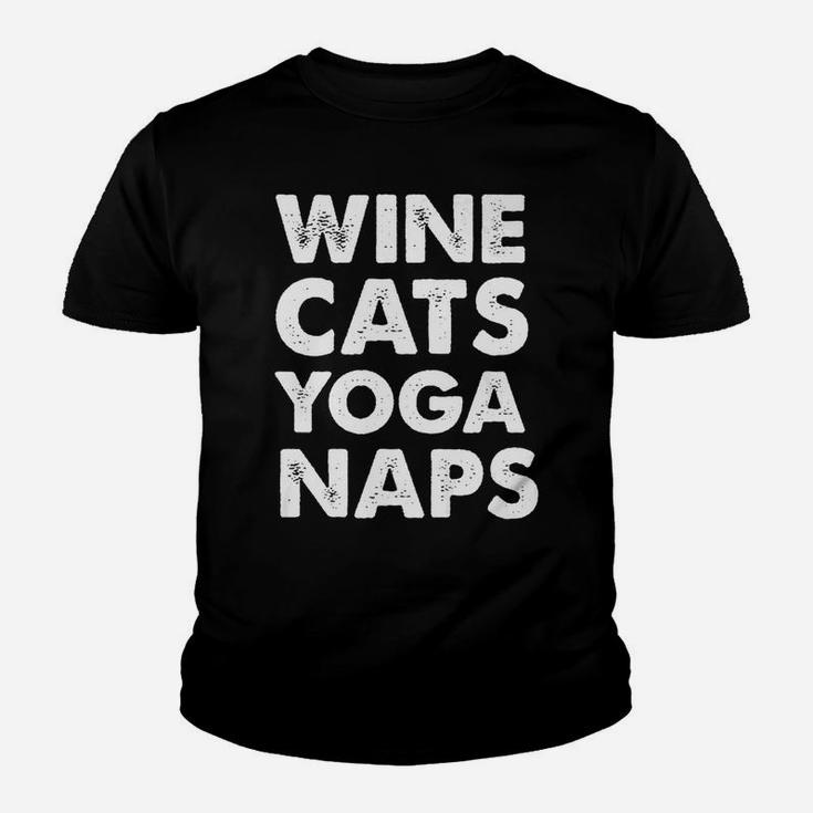 Wine Cats Yoga Naps Lover Best Vintage Gift Youth T-shirt