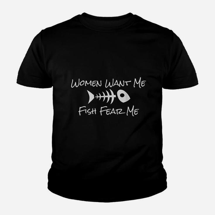 Women Want Me Fish Fear Me Fishing Humor Youth T-shirt