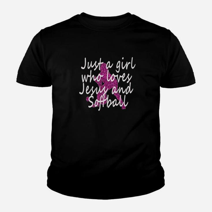 Womens Just A Girl Loves Jesus Softball Gift Youth T-shirt