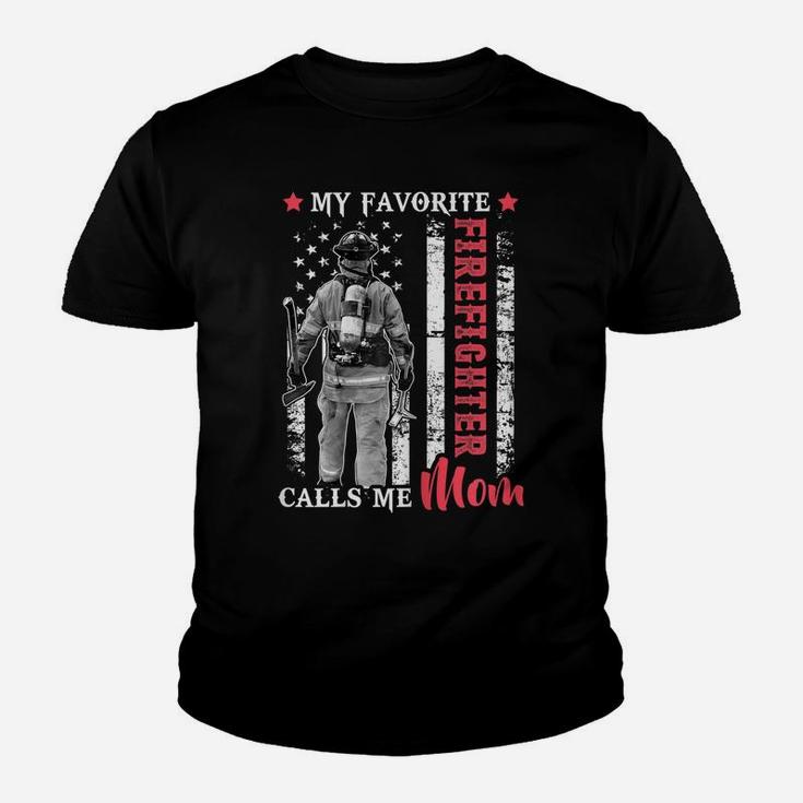 Womens My Favorite Firefighter Calls Me Mom Usa Flag Mother Youth T-shirt