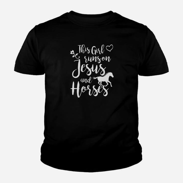 Womens This Girl Runs On Jesus Horses Racing Riding Gift Youth T-shirt