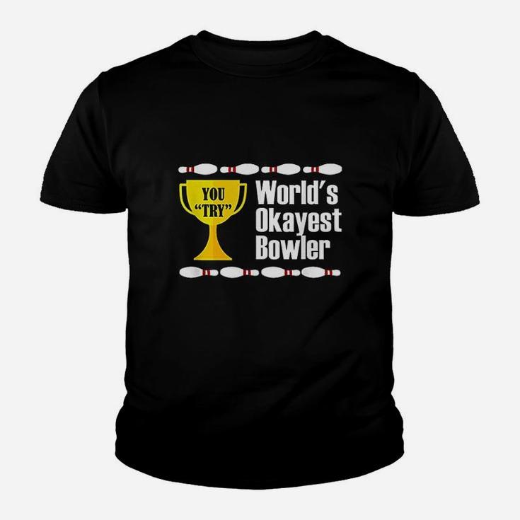 Worlds Okayest Bowler Trophy Funny Bowling Youth T-shirt