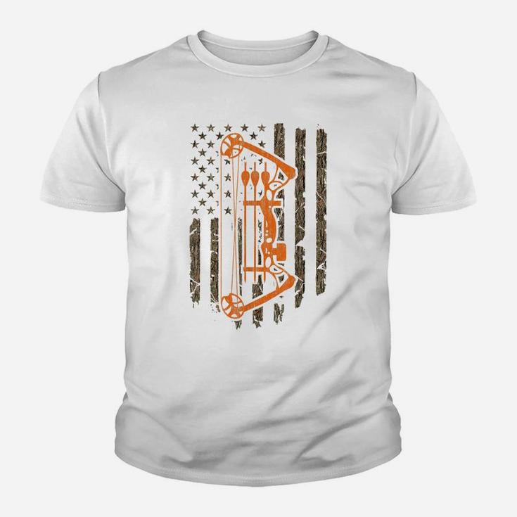 Bow Hunting Gift Usa American Flag Hunter Tree Camouflage Youth T-shirt
