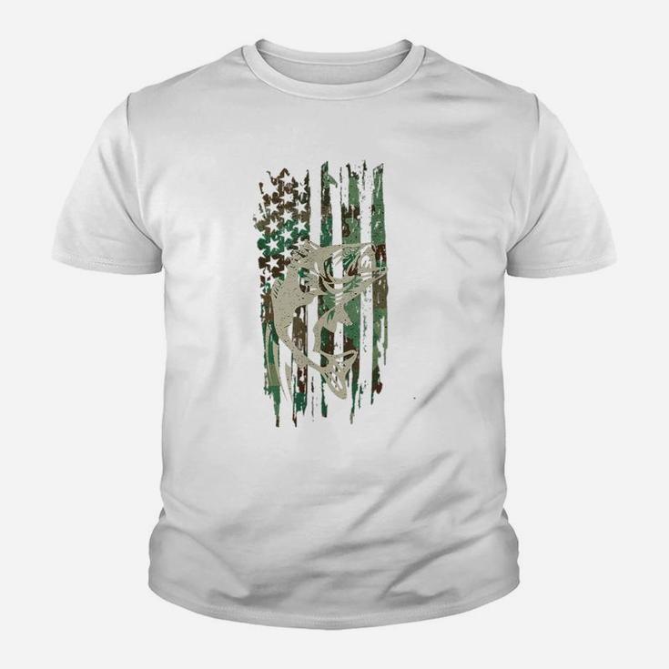 Camouflage American Flag Bass Fishing GiftShirt Tshirt Youth T-shirt