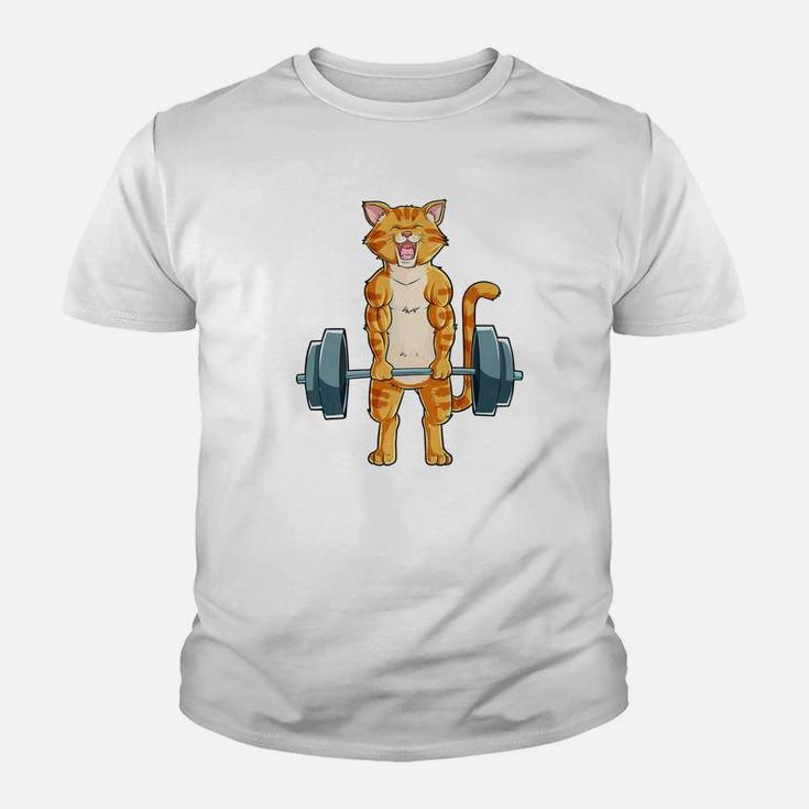Cat Deadlift Powerlifting Gym Lifting Weights Tee Youth T-shirt